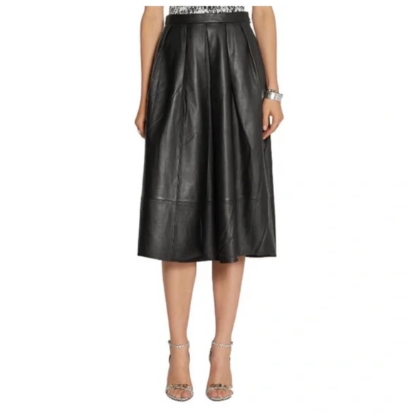 Tibi Leather Full Pleated Zip A-line Black Cocktail Skirt - Picture 1 of 15